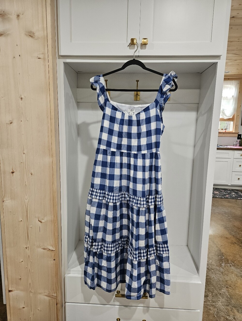 J. Crew Blue and White Gingham Tiered Sundress
